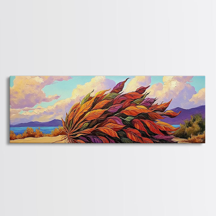 Autumn Leaves, Wind Blown, Fall Nature, Desert Scene, Framed Canvas Print, seasonal decor, rustic living room art, boho autumn artwork