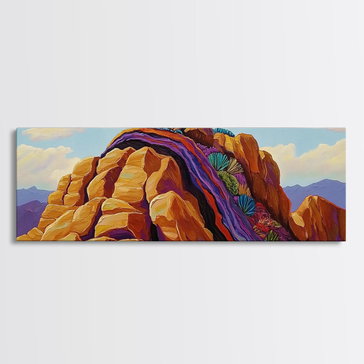 Rocky Mountain Peak, Colorful Cliffs, Nature Layers, Framed Canvas Print, Office Wall Art, Contemporary Landscape, Nature Inspired Art