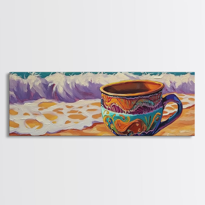Beach Mug, Coastal Cup, Ocean Waves, Canvas Print, Beach Kitchen Art, Tropical Vibe, Boho Beach House, Nautical Wall Decor