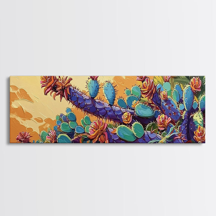 Cactus Bloom Field, Desert Botanical Art, Succulent Flower Print, Framed Canvas Print, Kitchen Wall Art, Vibrant Garden, Boho Decor