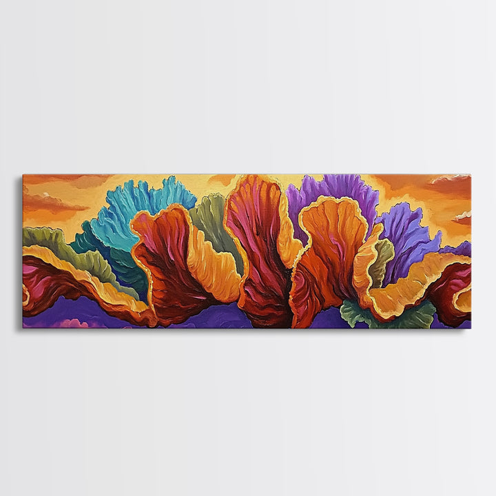 Abstract Coral, Ocean Fantasy, Vibrant Texture, Sunset Skies, Canvas Print, Coastal Wall Art, Beach Decor, Living Room Statement Art