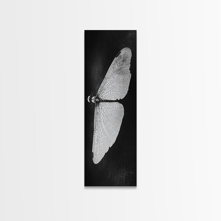 Dragonfly Wings Macro, Nature Insect Print, Detailed Bug Art, Minimalist Scientific Wall Decor, Framed Canvas Print, Study Room Art