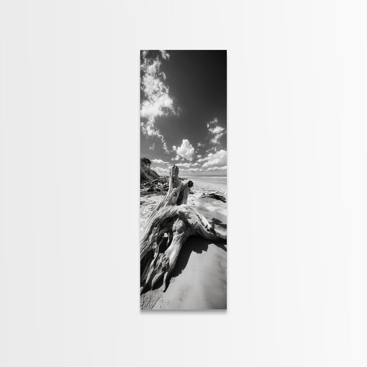 Coastal Driftwood, Sandy Beach, Ocean View, Rustic Style, Canvas Print, Fall Wall Art, Bathroom Decor, Nature Photography Art