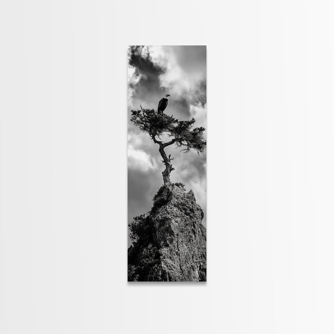Eagle Tree, Cliff Perch, Bold Wildlife, Adventure Decor, Framed Canvas Print, Rustic Cabin Wall Art, American Symbolic Art