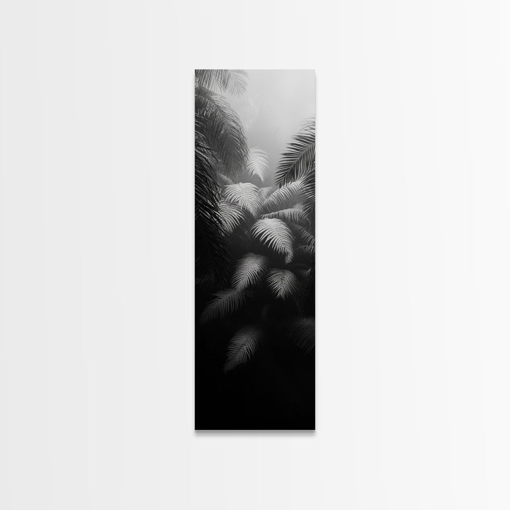 Fern Jungle Leaves, Tropical Botanical Print, Misty Rainforest Wall Art, Framed Canvas Print, Bathroom Decor, Moody Plant Art