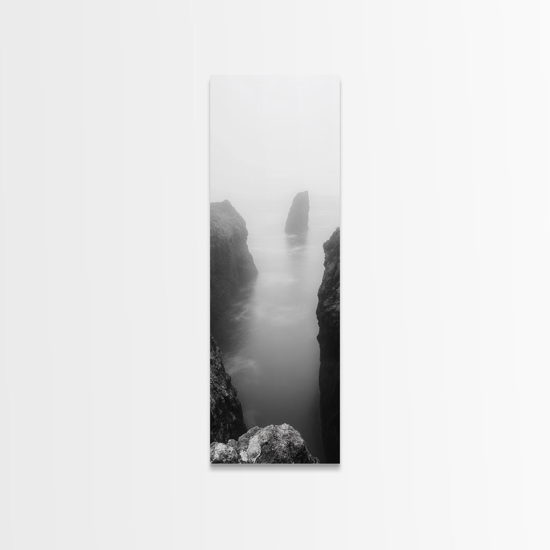 Foggy Cliffs, Coastal Serenity, Ocean Landscape, Nature Photography, Framed Canvas Print, Minimalist Wall Art, Bedroom Wall Decor