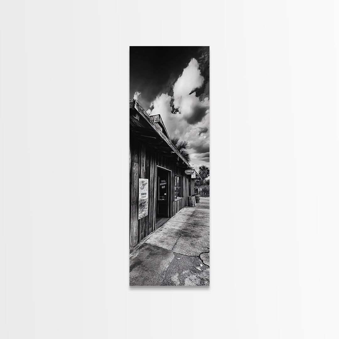 Western Saloon, Rustic Storefront, Desert Vibes, Black and White Photography, Framed Canvas Print, Man Cave Art, Americana Wall Style