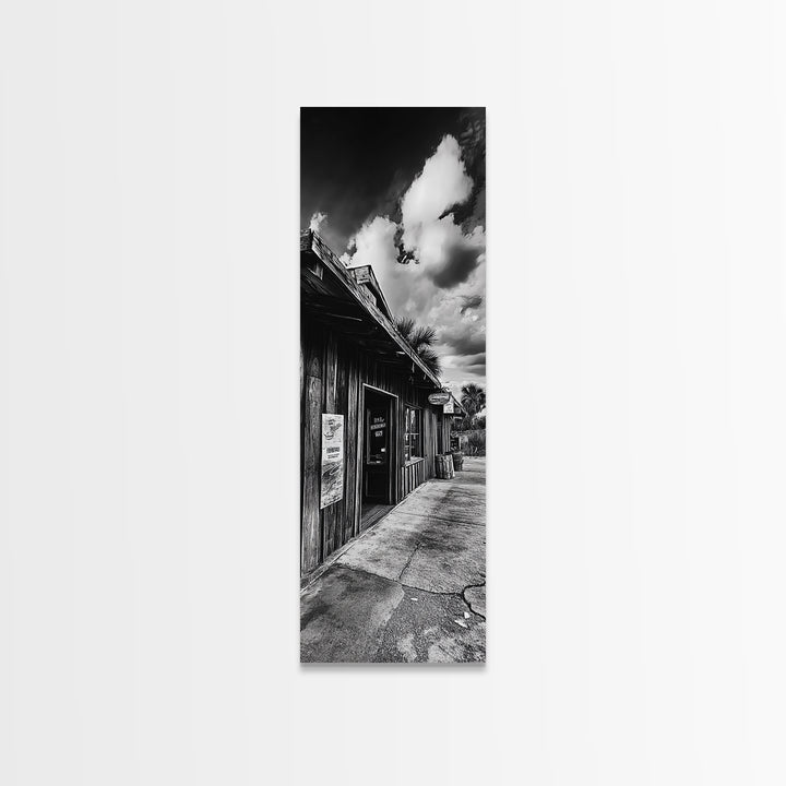 Western Saloon, Rustic Storefront, Desert Vibes, Black and White Photography, Framed Canvas Print, Man Cave Art, Americana Wall Style