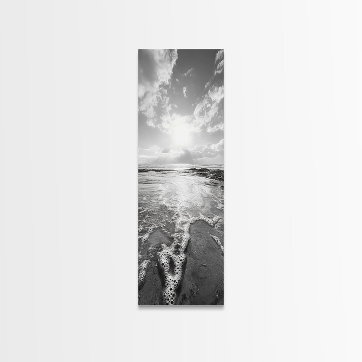 Ocean Foam, Morning Light, Tranquil Seashore, Black and White Coastal Print, Canvas Print, Minimalist Bathroom Print, Entryway Wall Art