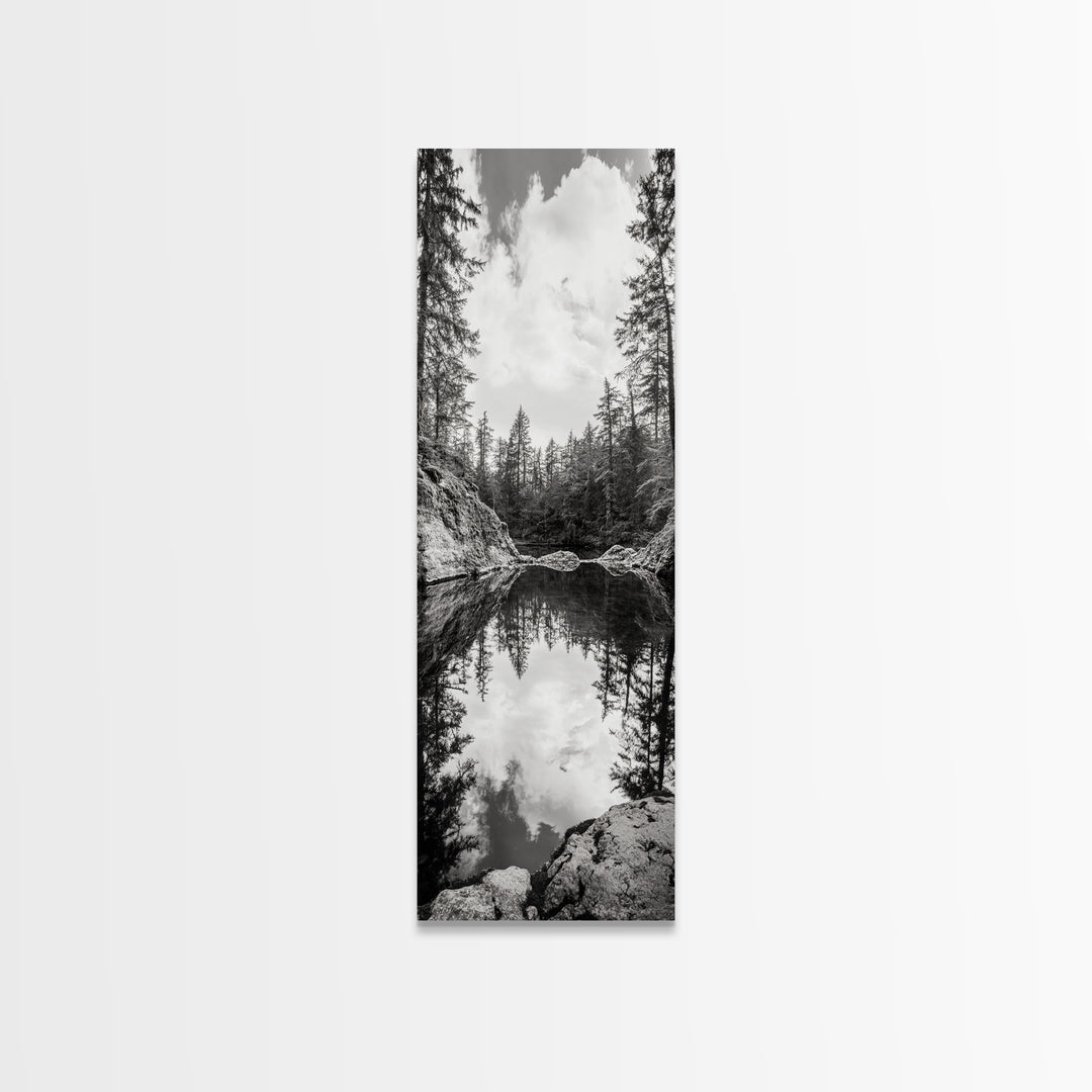 Forest Reflection, Tranquil Lake, Evergreen Woods, Wilderness Scene, Canvas Print, Rustic Cabin Wall Decor, Nature Photography Art