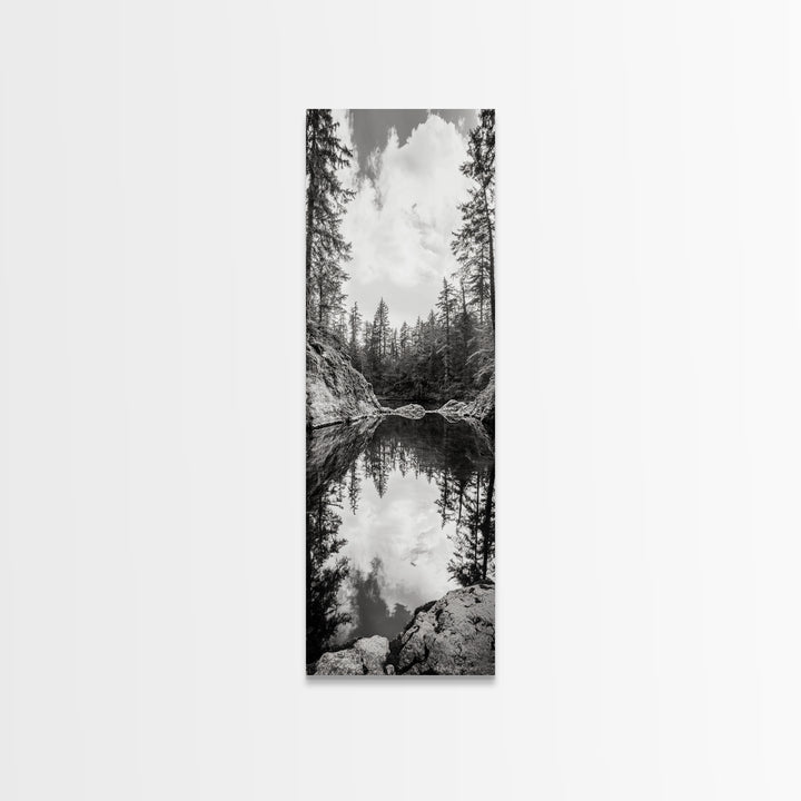 Forest Reflection, Tranquil Lake, Evergreen Woods, Wilderness Scene, Canvas Print, Rustic Cabin Wall Decor, Nature Photography Art