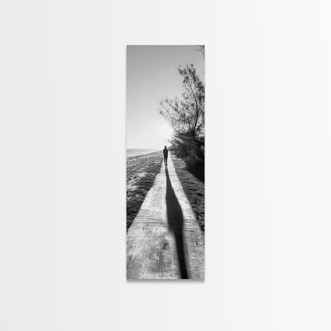 Walkway Shadows, Coastal Path, Minimalist Silhouette, Black and White Art, Framed Canvas Print, Hallway Decor, Calm Modern Wall Art