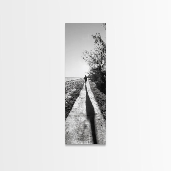 Walkway Shadows, Coastal Path, Minimalist Silhouette, Black and White Art, Framed Canvas Print, Hallway Decor, Calm Modern Wall Art