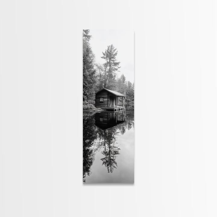 Cabin Reflection, Still Water, Forest Escape, Nature Retreat Art, Framed Canvas Print, Lakehouse Decor, Fall Cabin Scene, Cozy Rustic Wall Art