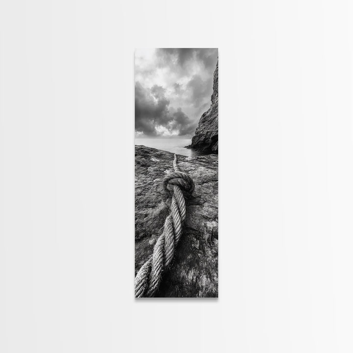 Nautical Rope, Coastal Texture, Ocean Cliff Mood, Seaside Minimal, Framed Canvas Print, Nautical Wall Art, Modern Rustic Bathroom Decor