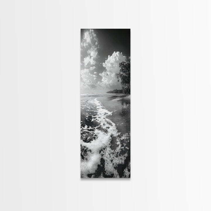 Ocean Shoreline, Coastal Decor, Beach Serenity, Nautical Style, Tranquil Scene, Framed Canvas Print, Bathroom Wall Art, Modern Beach Aesthetic