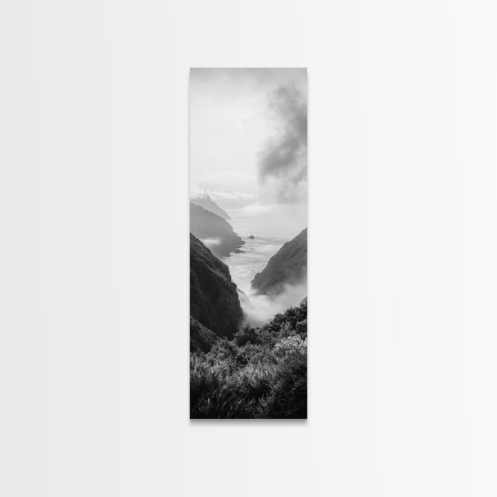 Foggy Coast, Ocean Cliffs, Atmospheric Horizon, Canvas Print, Nature Wall Art, Moody Landscape, Neutral Tones, Hallway or Office Decor