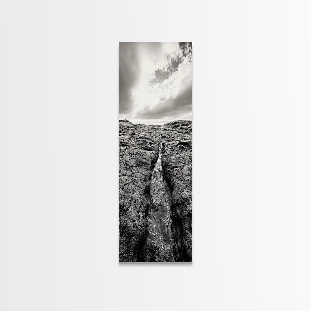 Lava Rock Path, Ocean Texture, Earth Flow, Framed Canvas Print, Coastal Bathroom Decor, Minimalist Natural Art, Moody Landscape Print