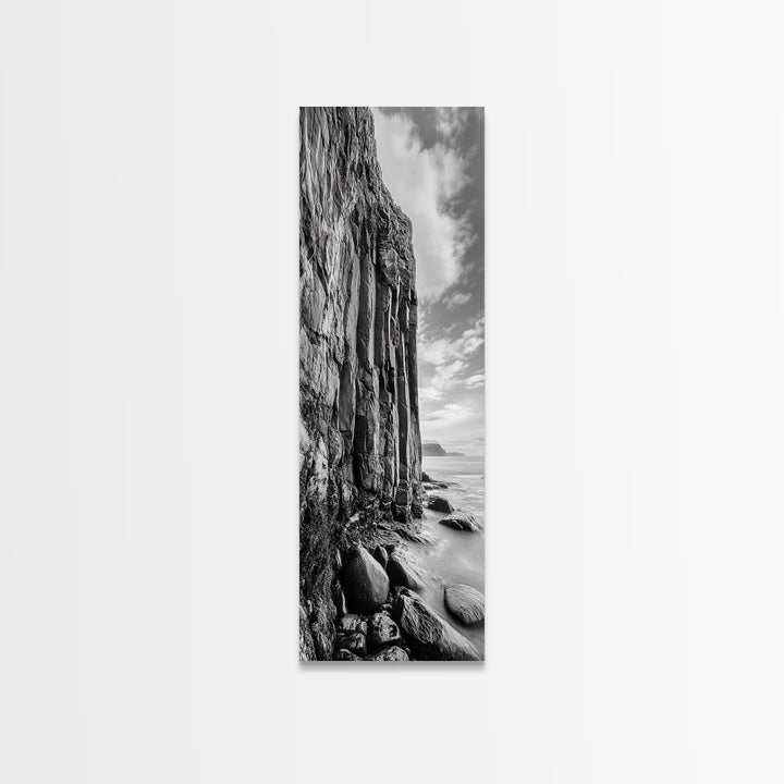 Cliffside Texture, Ocean Rocks, Vertical Landscape, Canvas Print, Modern Coastal Wall Art, Minimalist Nature Decor, Hallway Art