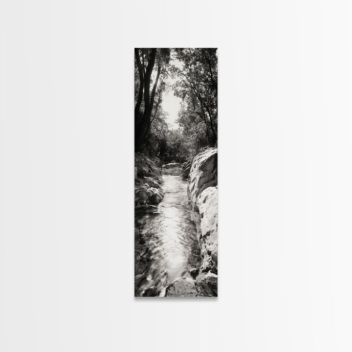 River Light Path, Black White Nature, Zen Landscape, Forest Photography, Canvas Print, Rustic Home Decor, Entryway Wall Art, Cabin Wall Art