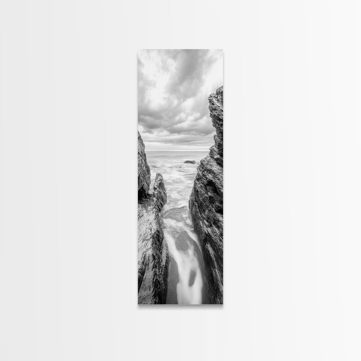 Rocky Sea Gap, Moody Ocean Art, Monochrome Seascape, Minimalist Wall Decor, Canvas Print, Coastal Living Room Wall Art, Living Room Art