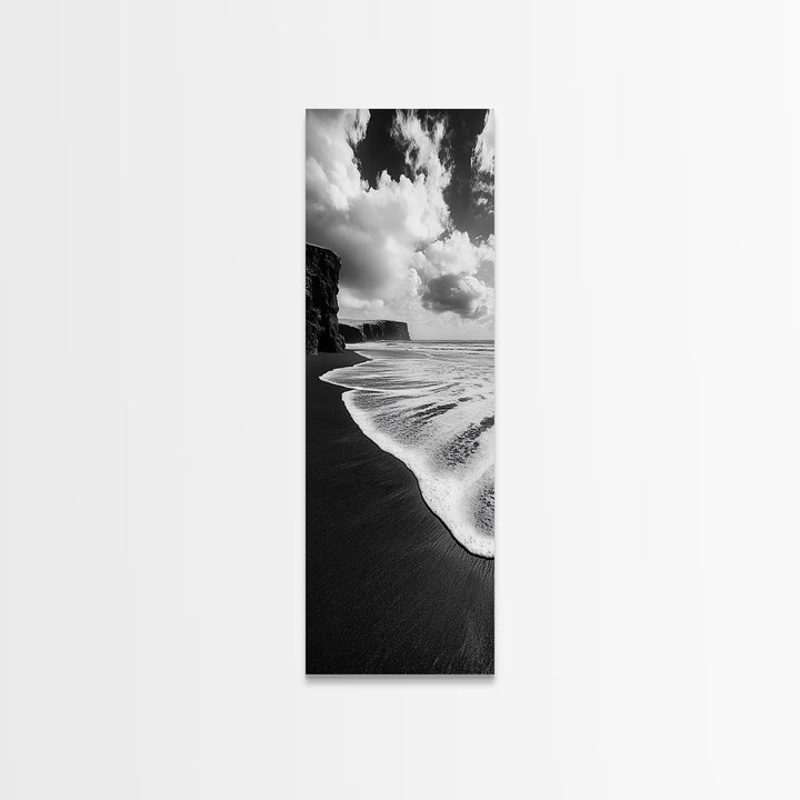 Shoreline Edge, Ocean Waves, Coastal Horizon, Framed Canvas Print, Black and White Beach Art, Bathroom Art, Entryway Wall Decor