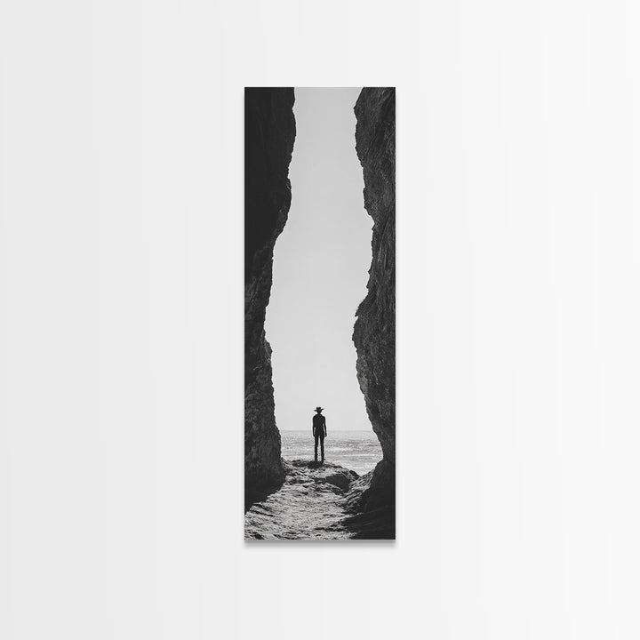 Lone Cowboy, Cliff View, Western Vibes, Silhouette Minimalist, Framed Canvas Print, Farmhouse Wall Art, Masculine Desert Decor