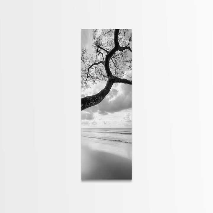 Ocean Tree View, Beach Horizon, Minimal Branches, Framed Canvas Print, Coastal Living Room Art, Neutral Decor, Zen Nature Photography