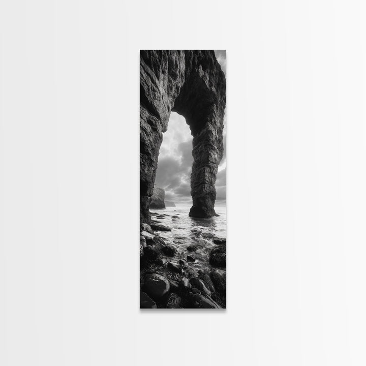 Sea Arch, Coastal Rocks, Ocean Waves, Dramatic Sky, Framed Canvas Print, Coastal Wall Art, Minimalist Beach House Decor, Bedroom Artwork