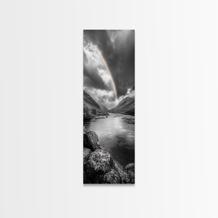 Rainbow Valley, Moody Skies, Stormy Horizon, Highland River, Framed Canvas Print Autumn Wall Decor, Scandinavian Nature Art, Living Room Accent