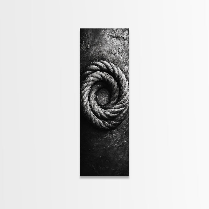 Nautical Rope Closeup, Industrial Texture, Abstract Rustic, Framed Canvas Print, Office Wall Art, Monochrome Art, Modern Nautical Decor