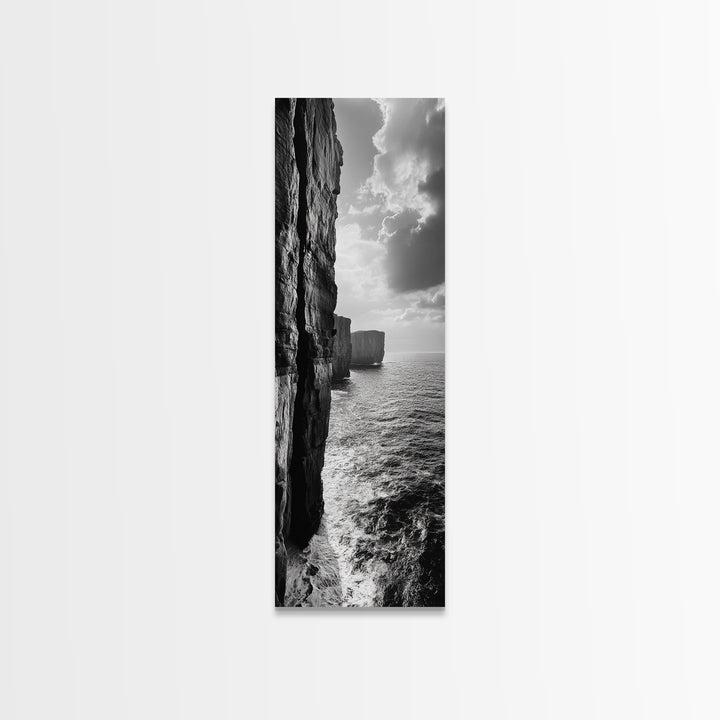 Cliff Edge, Ocean Depth, Moody Seascape, Framed Canvas Print, Coastal Wall Art, Black and White Photography, Office or Study Decor