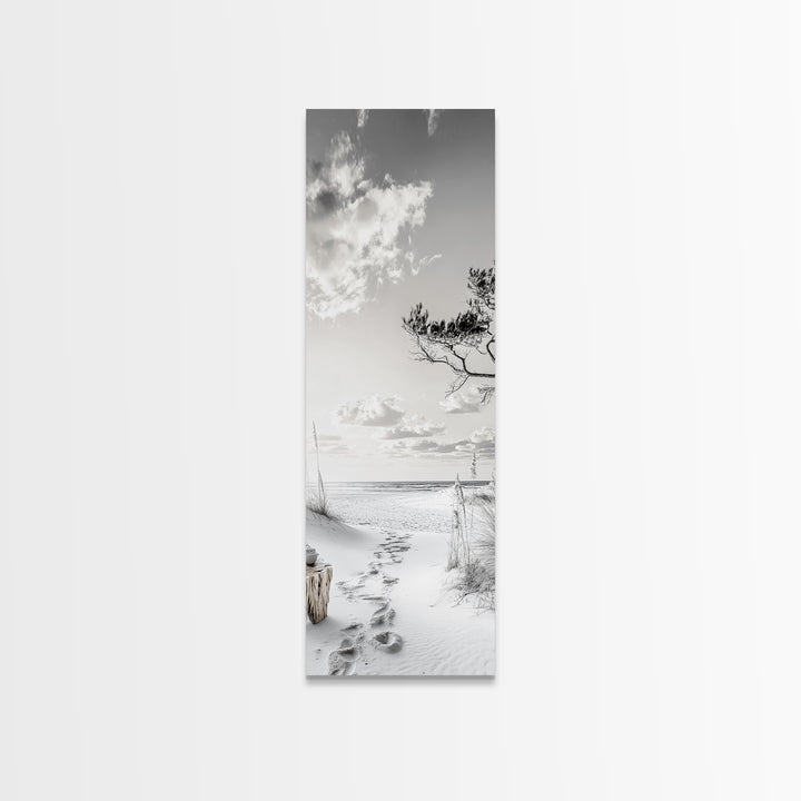 Tranquil Beach Walk, Coastal Pathway Print, Ocean Escape Wall Art, Entryway or Hall Decor, Framed Canvas Print, Serene Natural Style