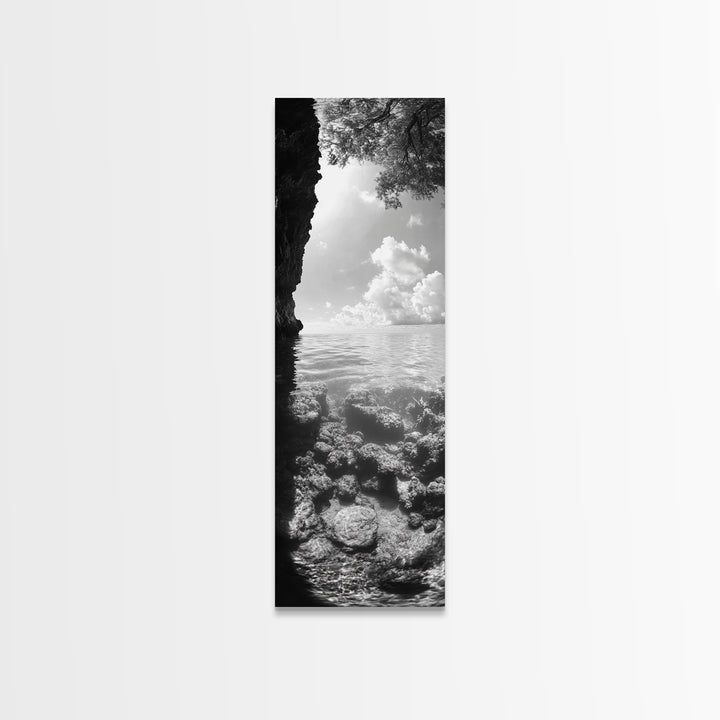 Ocean Cave View, Coastal Water Art, Dreamy Nature Escape Print, Bathroom or Bedroom Decor, Framed Canvas Print, Tranquil Seascape
