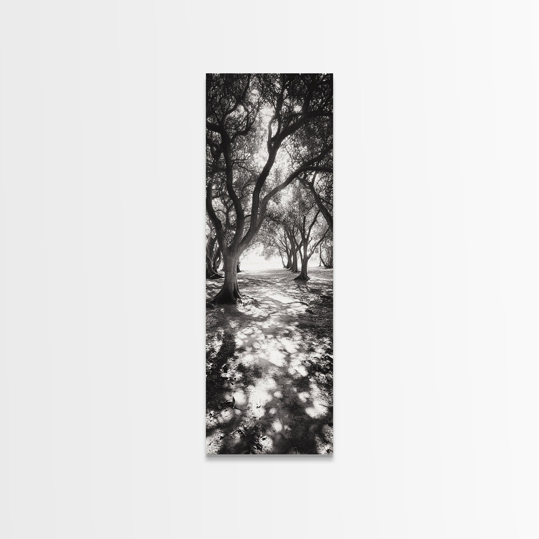 Tree Shadows, Woodland Light, Forest Stroll, Peaceful Canopy, Dappled Light Canvas Print, Cozy Living Room Wall Art, Autumn Decor