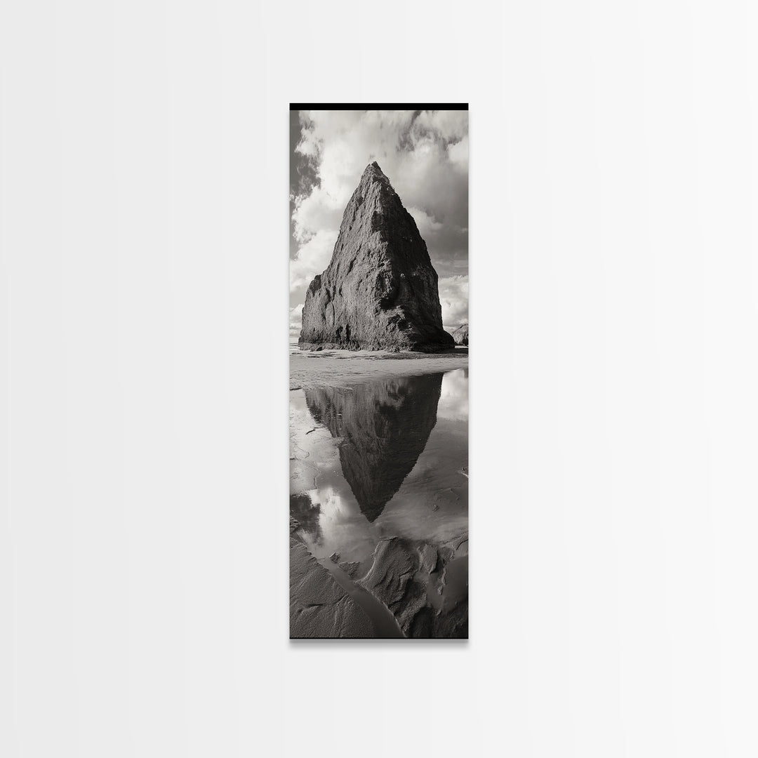 Monolith Reflection, Coastal Rock, Dramatic Seascape, Tidal Pool, Nature Inspired Framed Canvas Print, Modern Hallway Wall Art