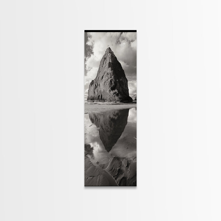 Monolith Reflection, Coastal Rock, Dramatic Seascape, Tidal Pool, Nature Inspired Framed Canvas Print, Modern Hallway Wall Art