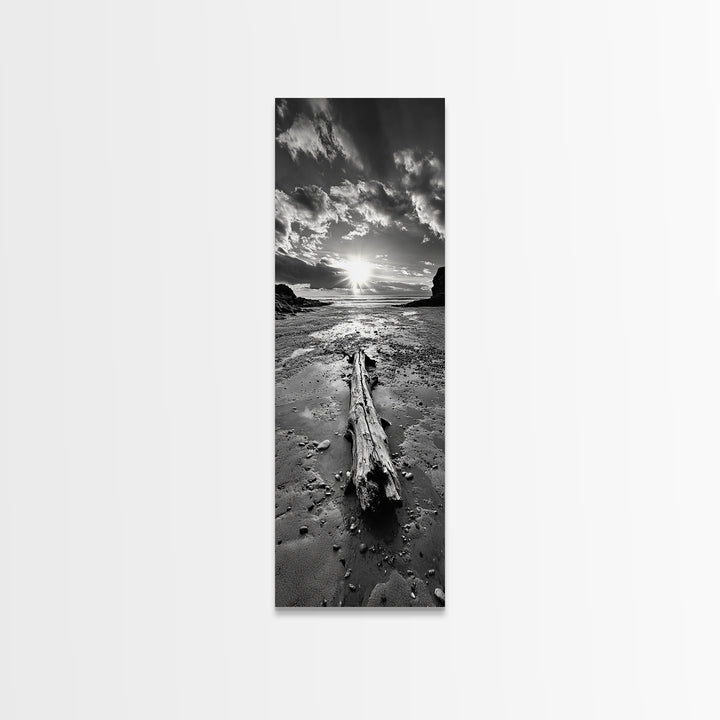 Driftwood Beach, Sunset Tide, Ocean Glow, Canvas Print, Fall Coastal Wall Art, Serene Nature Photography, Tranquil Living Room Decor