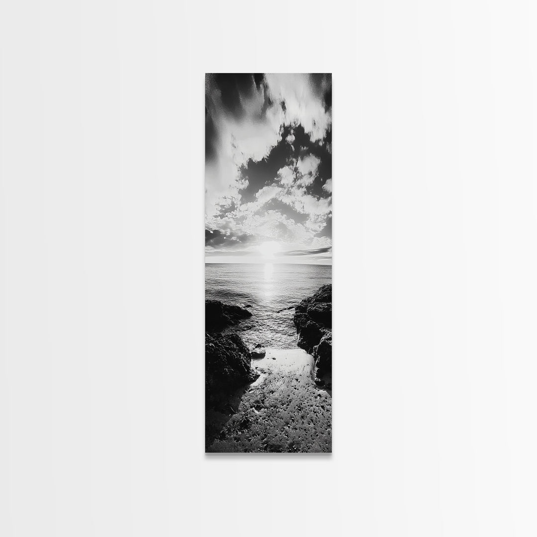 Sunset Shore, Tranquil Waters, Coastal Cove, Golden Glow Canvas Print, Beach House Living Room Wall Art, Seaside Summer Decor