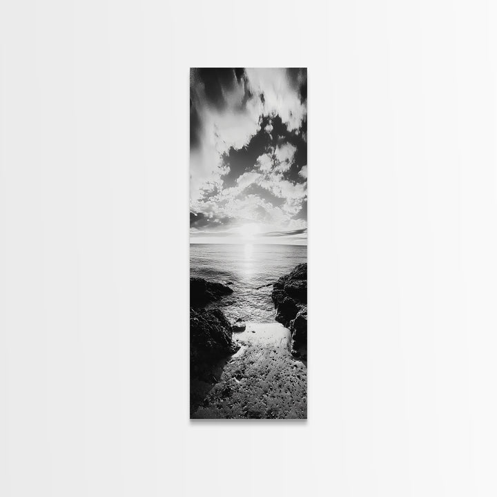 Sunset Shore, Tranquil Waters, Coastal Cove, Golden Glow Canvas Print, Beach House Living Room Wall Art, Seaside Summer Decor
