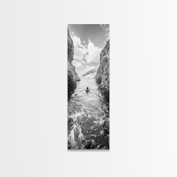 Ocean Escape, Cliff Swim, Travel Photography, Freedom Moment, Canvas Print, Minimalist Wall Art, Bathroom Decor, Beach House Art