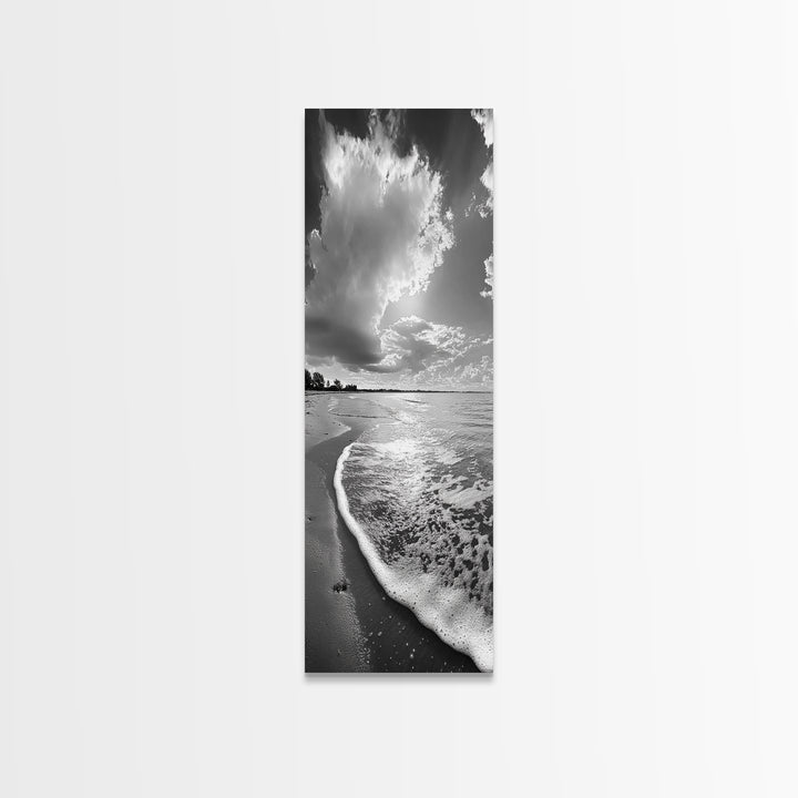 Morning Beach, Shoreline Foam, Coastal Tranquility, Sunrise Horizon, Canvas Print, Beach Wall Art, Bathroom Decor, Seaside Vibes