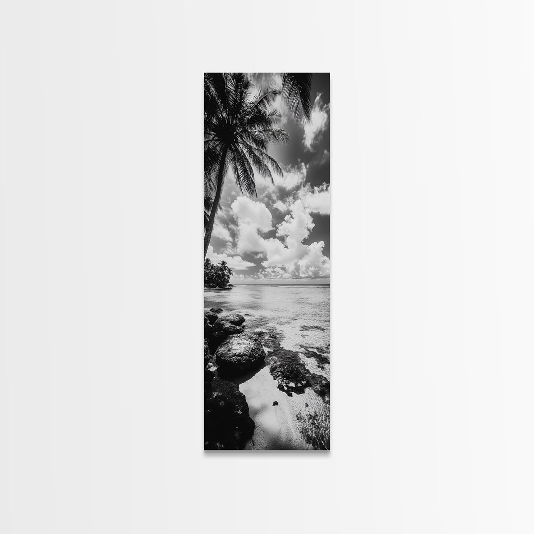 Tropical Beach, Palm Trees, Ocean Breeze, Framed Canvas Print, Coastal Living Wall Art, Minimalist Beach House Decor, Island Vibe Photography