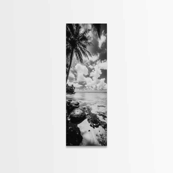 Tropical Beach, Palm Trees, Ocean Breeze, Framed Canvas Print, Coastal Living Wall Art, Minimalist Beach House Decor, Island Vibe Photography