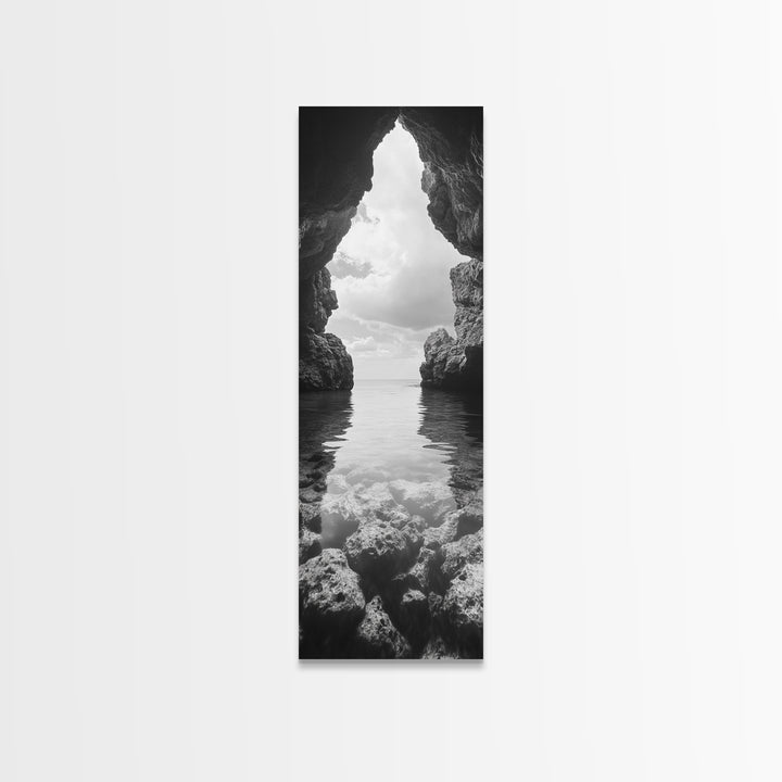 Ocean Cave View, Coastal Nature Art, Seaside Wall Decor, Minimalist Seascape Print, Bathroom Wall Art, Framed Canvas Print