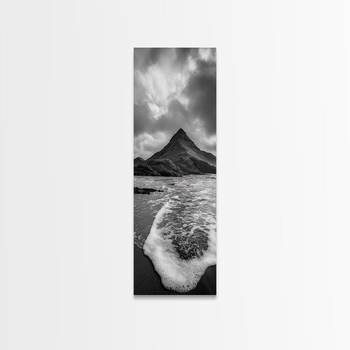 Dramatic Seaside Peak, Coastal Mountain Wall Art, Black Beach Photography, Bold Nature Decor, Canvas Print, Living Room Art