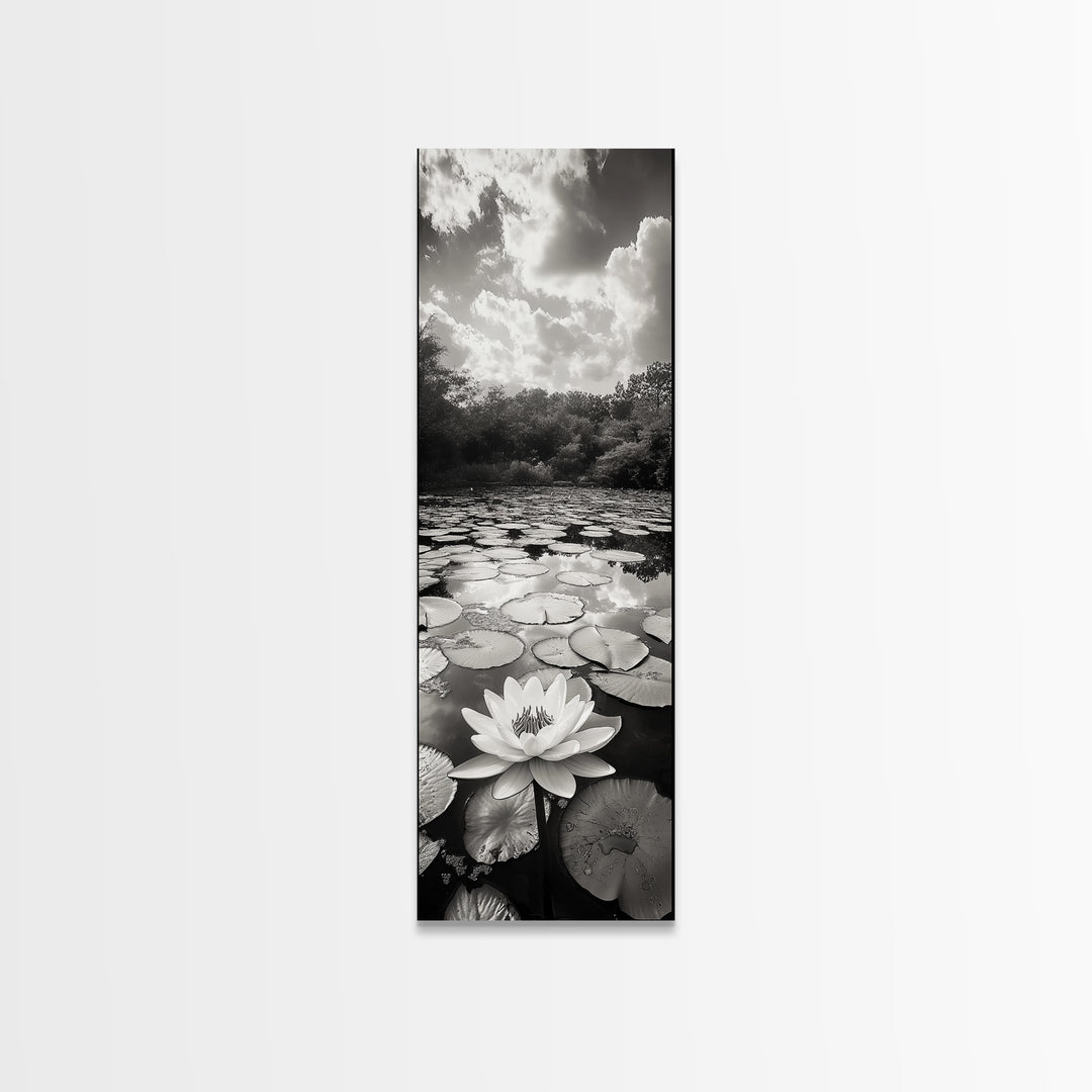 Water Lily Pond, Serene Botanical Art, Peaceful Garden Wall Decor, Zen Nature Print, Spa or Bedroom Accent, Framed Canvas Print