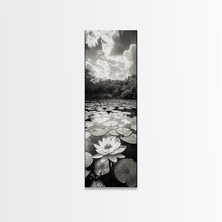 Water Lily Pond, Serene Botanical Art, Peaceful Garden Wall Decor, Zen Nature Print, Spa or Bedroom Accent, Framed Canvas Print