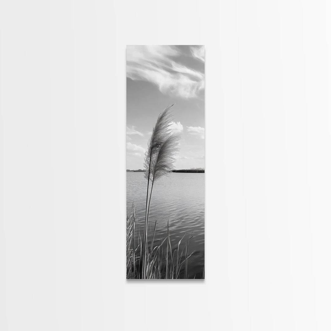Lakeside Grasses, Windy Waterscape Print, Minimal Nature Art, Calm Landscape Decor, Bathroom or Office Wall Art, Canvas Print
