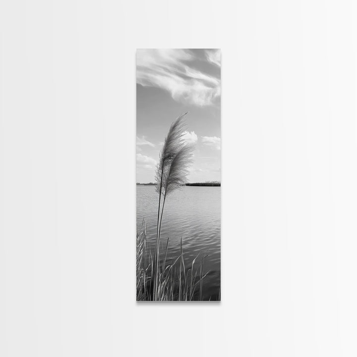 Lakeside Grasses, Windy Waterscape Print, Minimal Nature Art, Calm Landscape Decor, Bathroom or Office Wall Art, Canvas Print